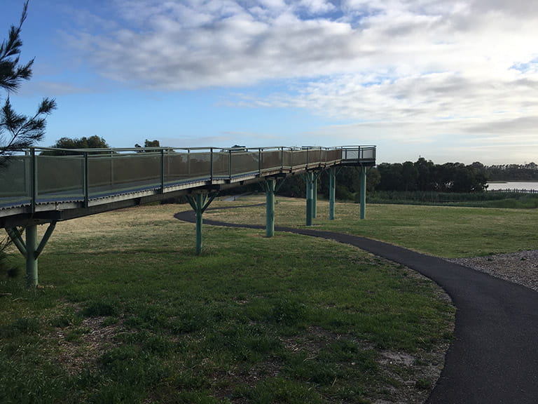 Karkarook Park lake access path underneath the Dragonfly Observation Tower