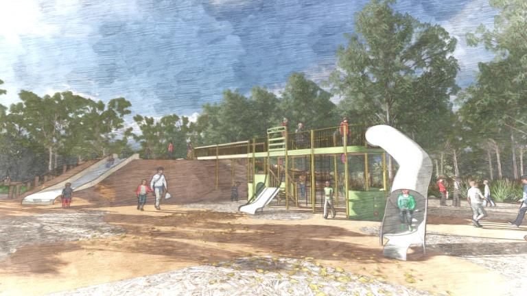 Playground with elevated platform and slide
