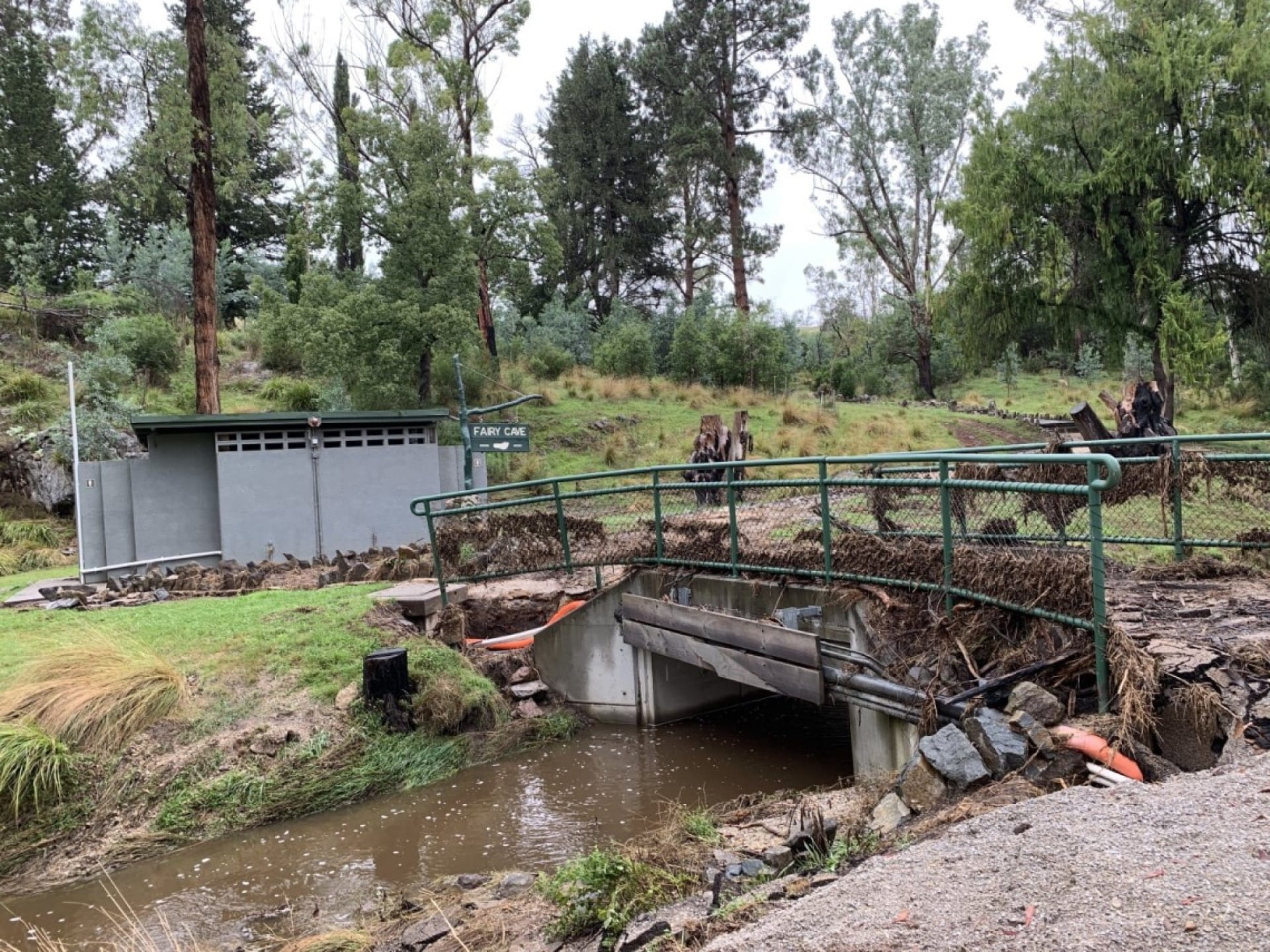 Buchan Caves Reserve access track to Fairy Cave following the December 2023 flood