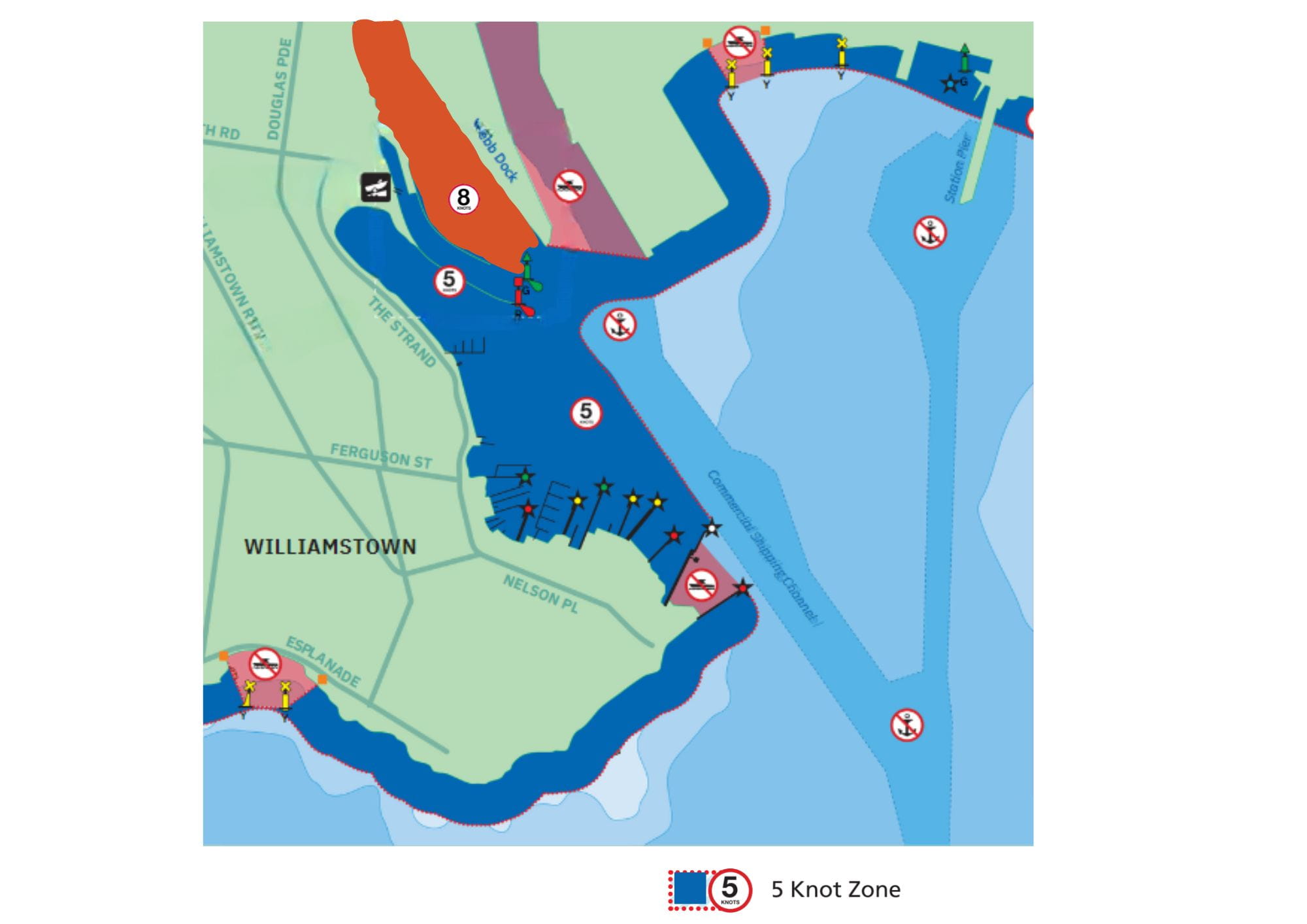 Map extended 5 knot rule zone