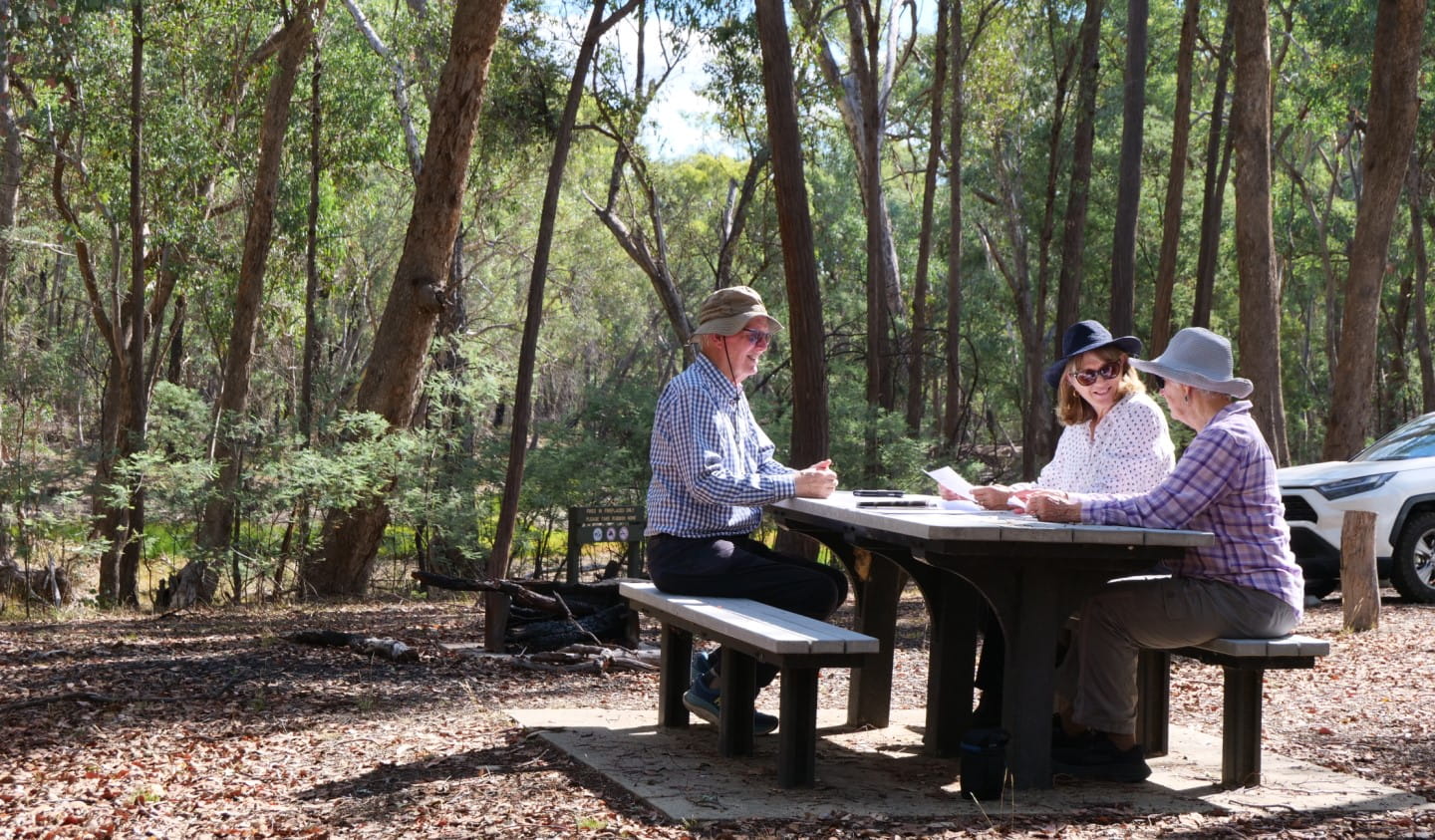 Volunteers from the Friends of Chiltern-Mt Pilot National Park at Honeyeater Picnic Area.