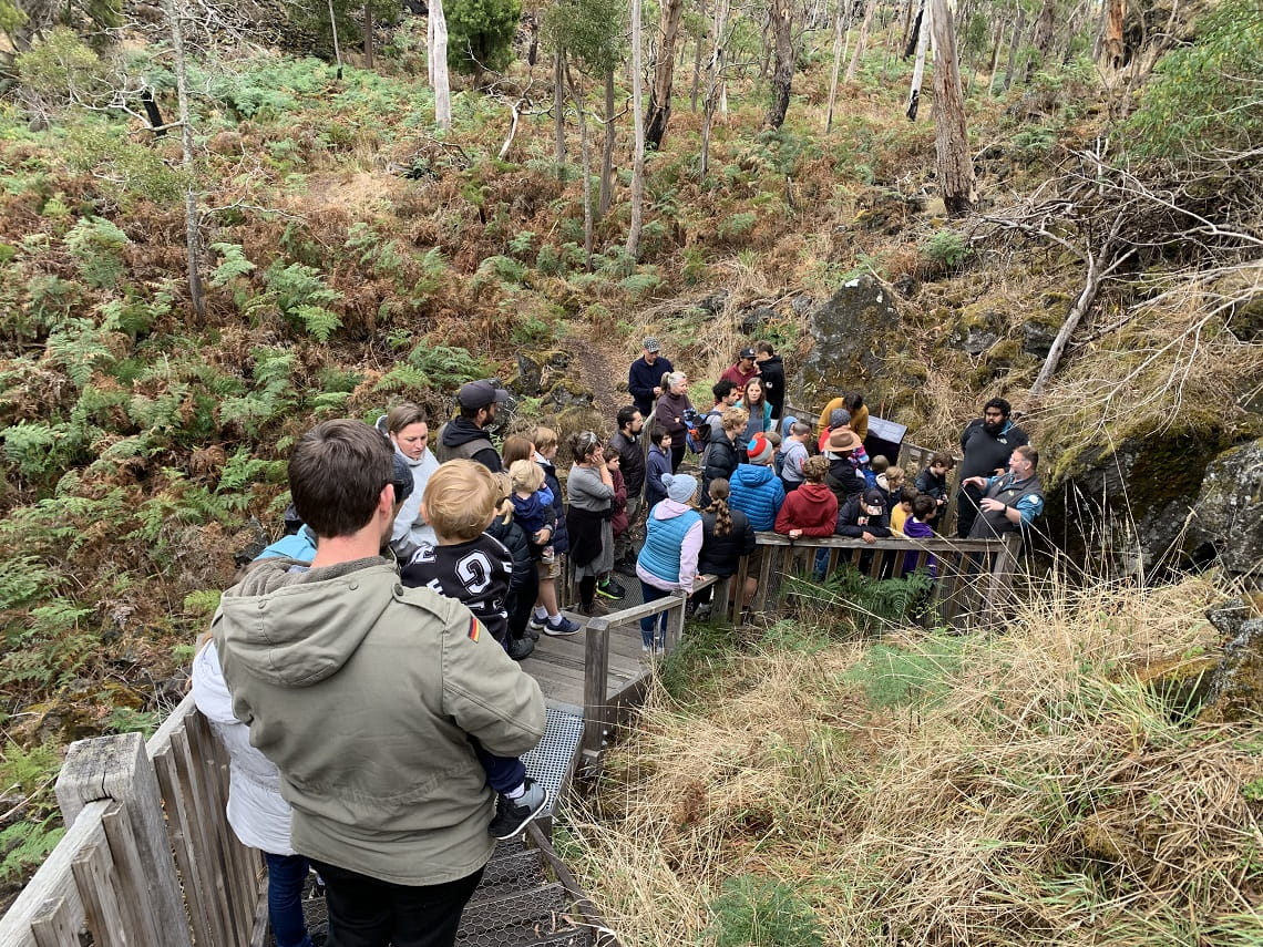 Junior Rangers on a tour of Budj Bim National Park with Braydon Saunders