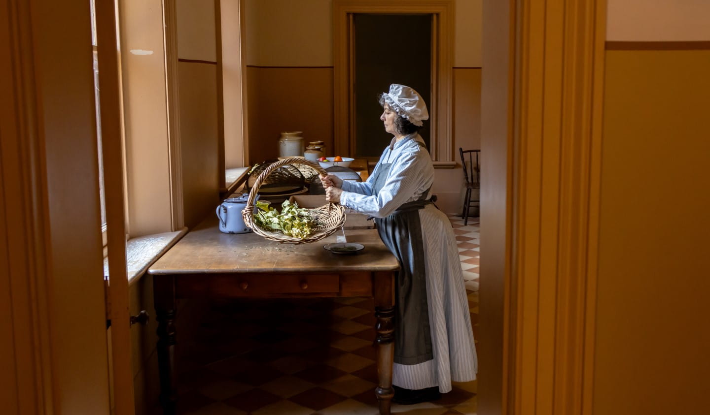 A costumed volunteer in Werribee Park mansion