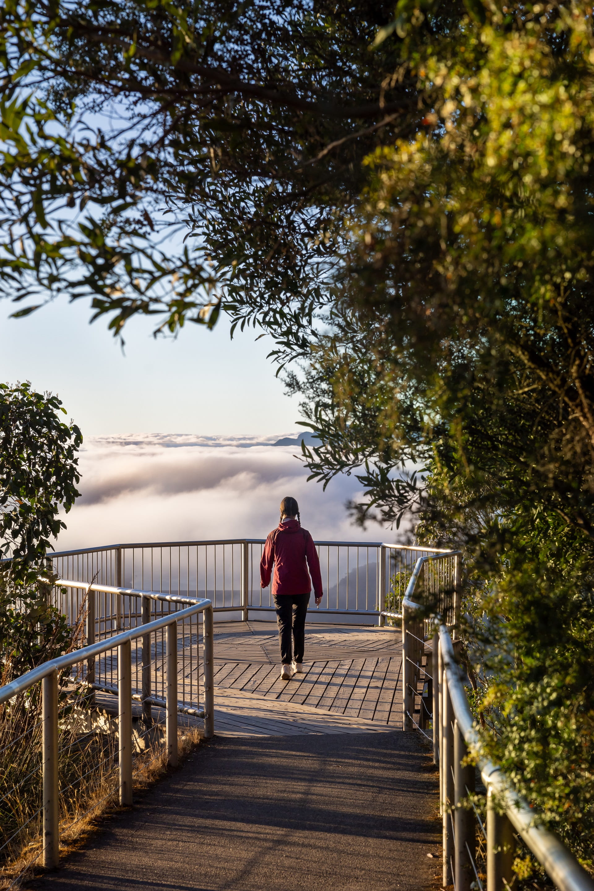 Sunrise at Boroka Lookout in the Grampians (Gariwerd) National Park with blue skies above and clouds at your feet.