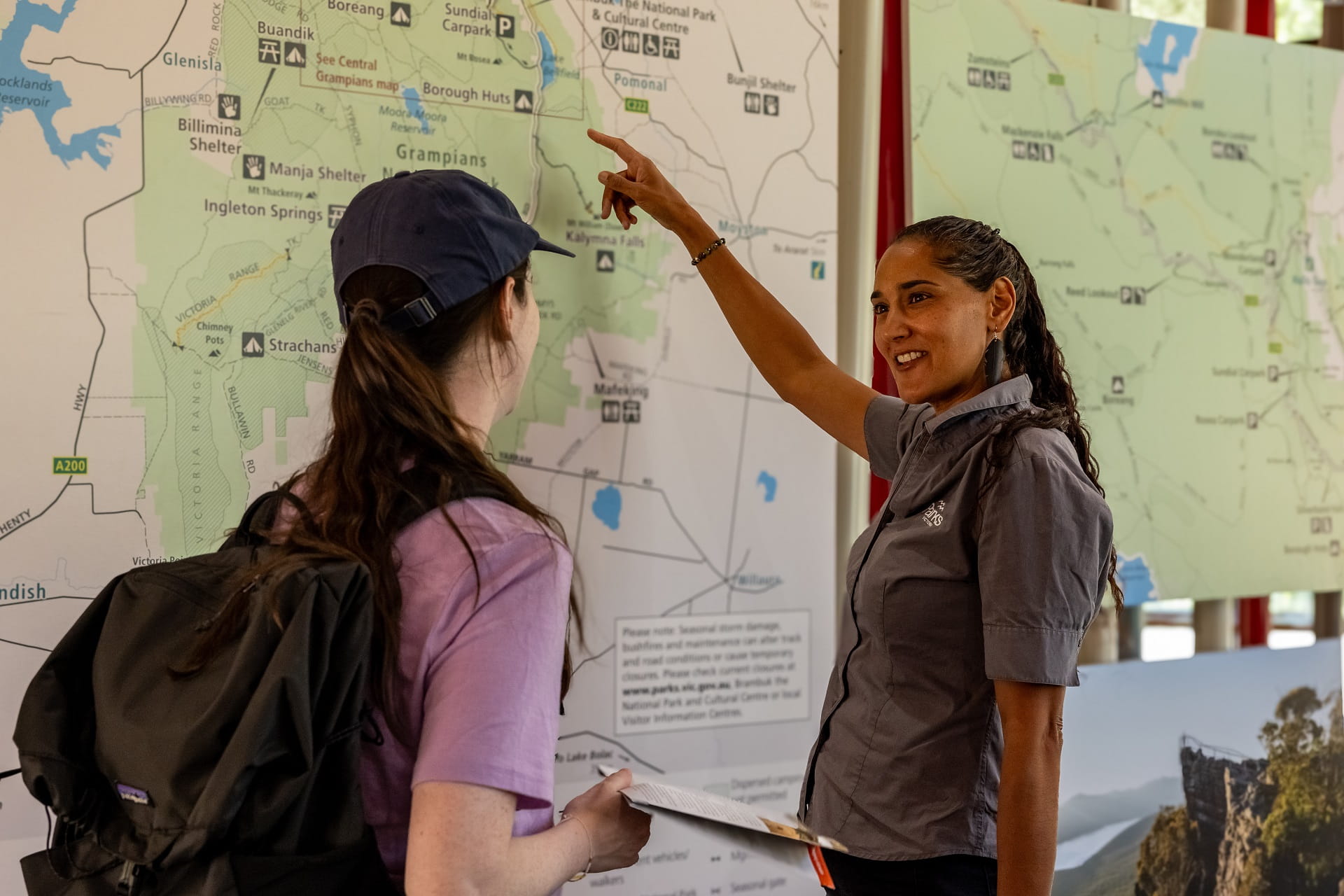 Brambuk The National Park and Cultural Centre staff support visitors with the latest information about Grampians National Park