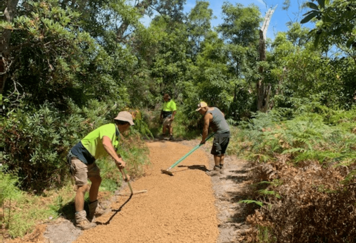 Workers undertaking upgrades at Raymond Island