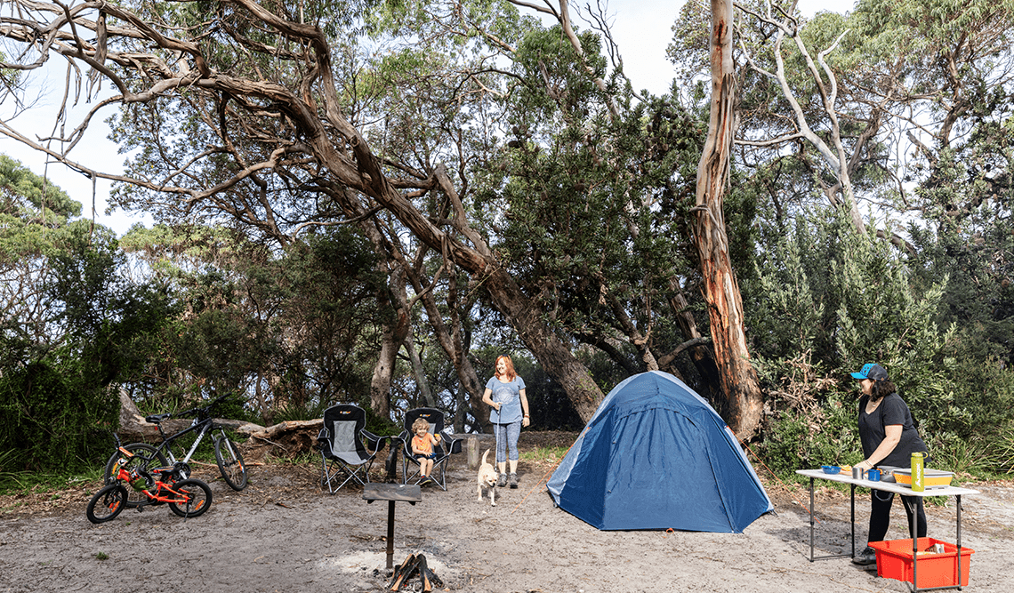 A family Camping at Banksia Bluff Campsite