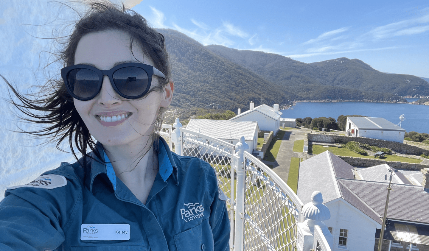 Ranger Kelsey Fraser atop the Wilsons Prom lighthouse