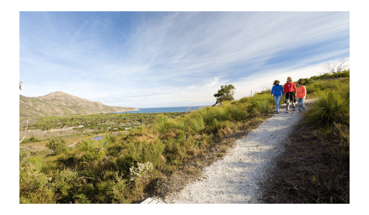 Group of people walking on path at Wilsons Promontory National Park