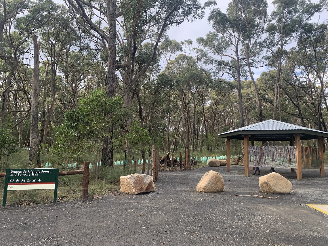 The entrance to the carpark at the new dementia friendly trail at Woowookarung Regional Park