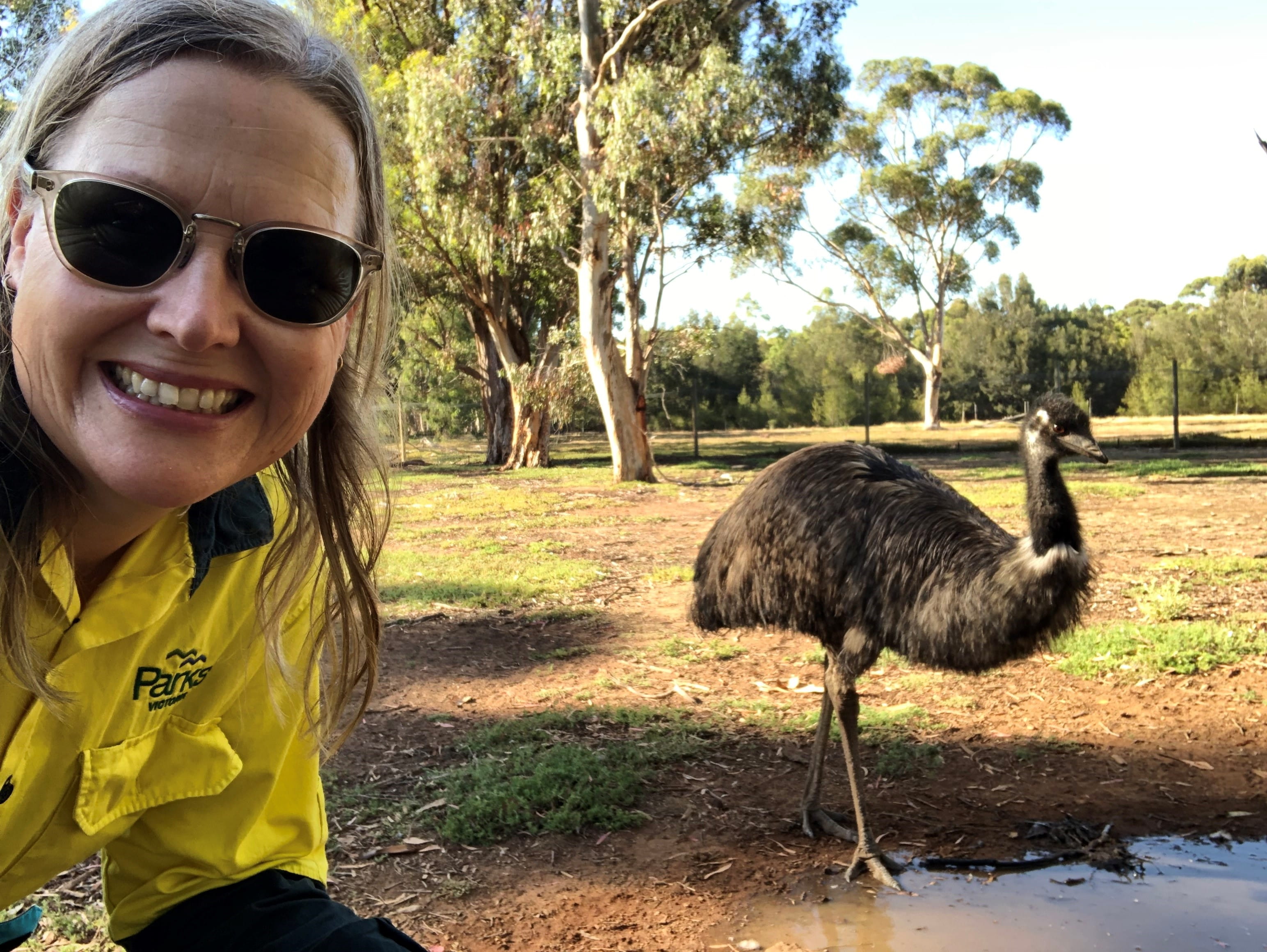 Ruth with an emu