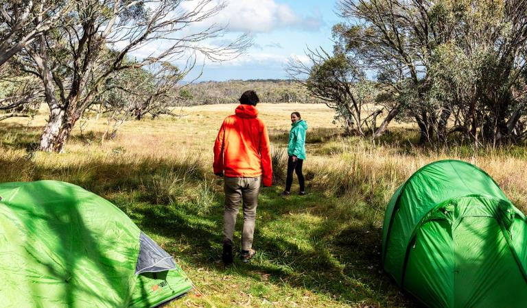 Two friends explore JB Plain after spending the night camping out.