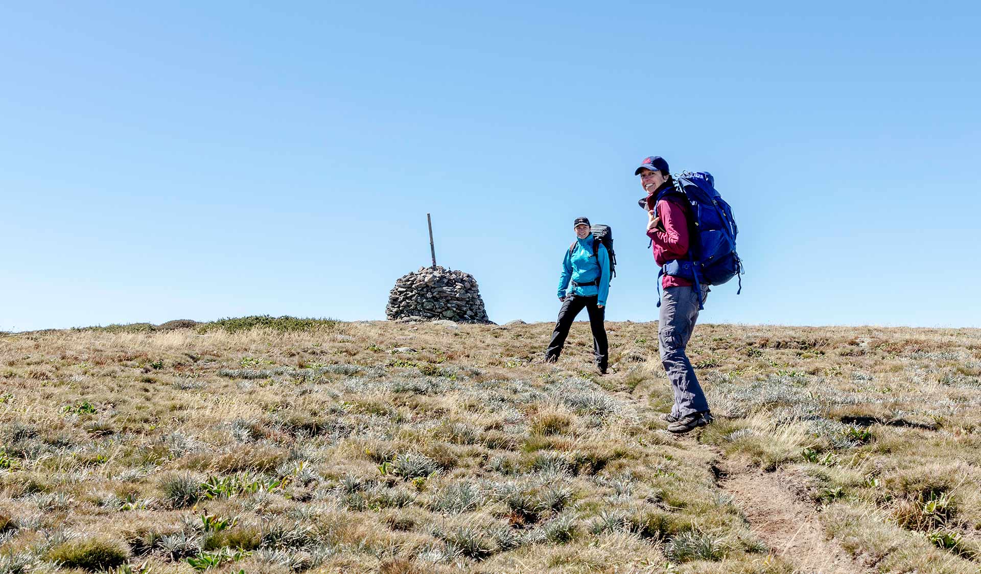 Two women hiking at Mount Bogong in Alpine National Park