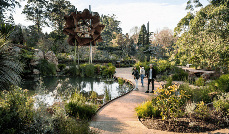 Friends on walkway at The Dandenong Ranges Botanic Garden - Chelsea Australian Garden