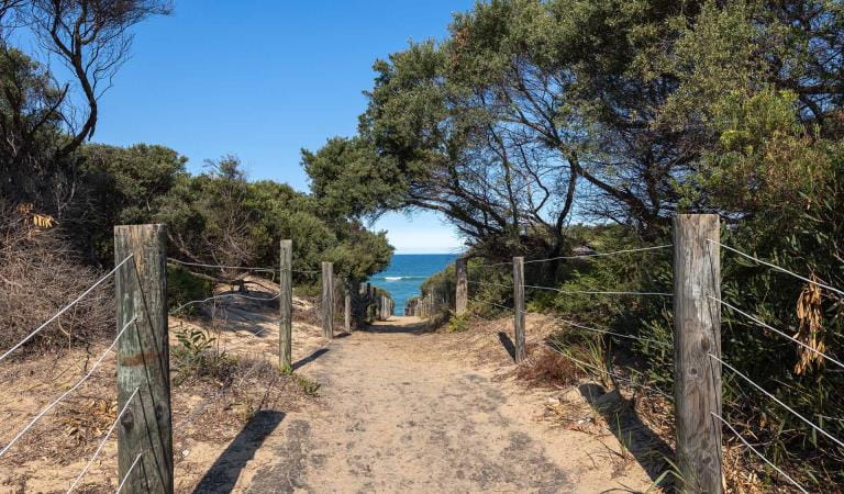 The path to Ninety Mile Beach from Paradise Beach Campground at Gippsland Lakes Coastal Park