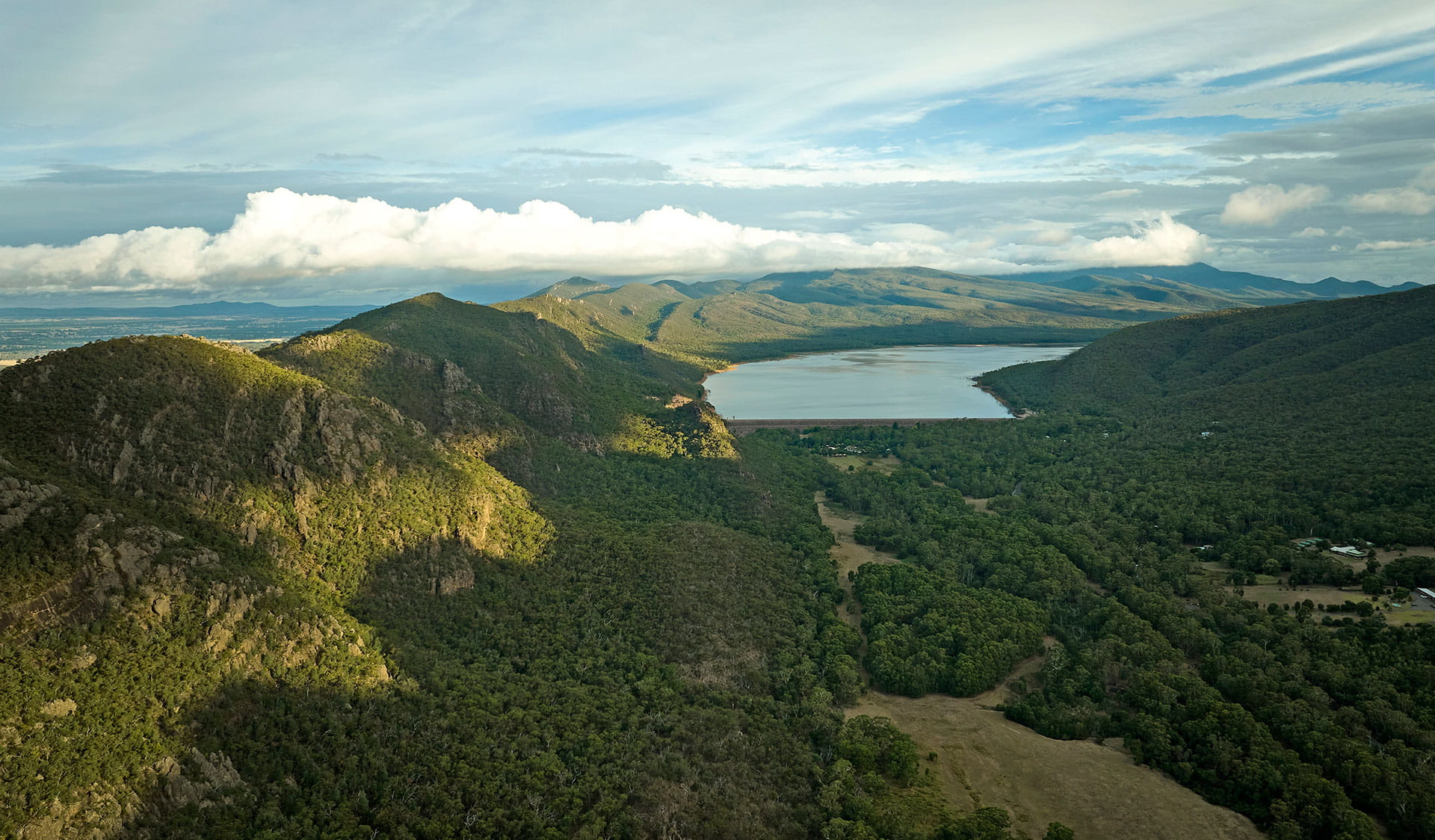 View of the Grampians National Park valley floor from above.