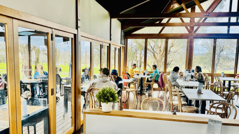 Groups of people having breakfast at T House Cafe at Jells Park