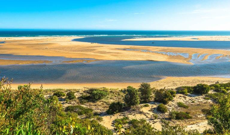 The estuary where the Snowy River meets the ocean at Marlo Coastal Reserve.