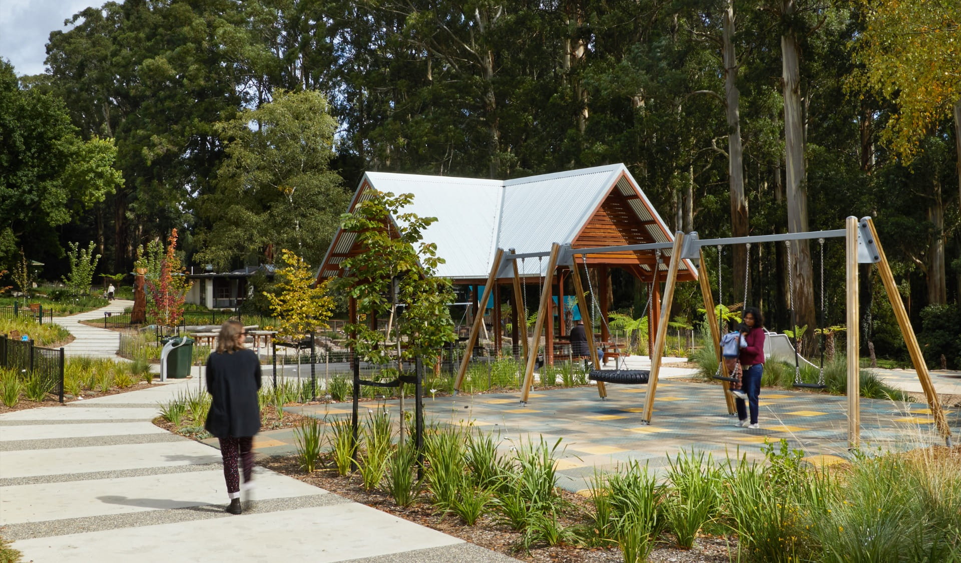 The Olinda Playspace features pathways, shelters and play equipment accessible for people of all-abilities.