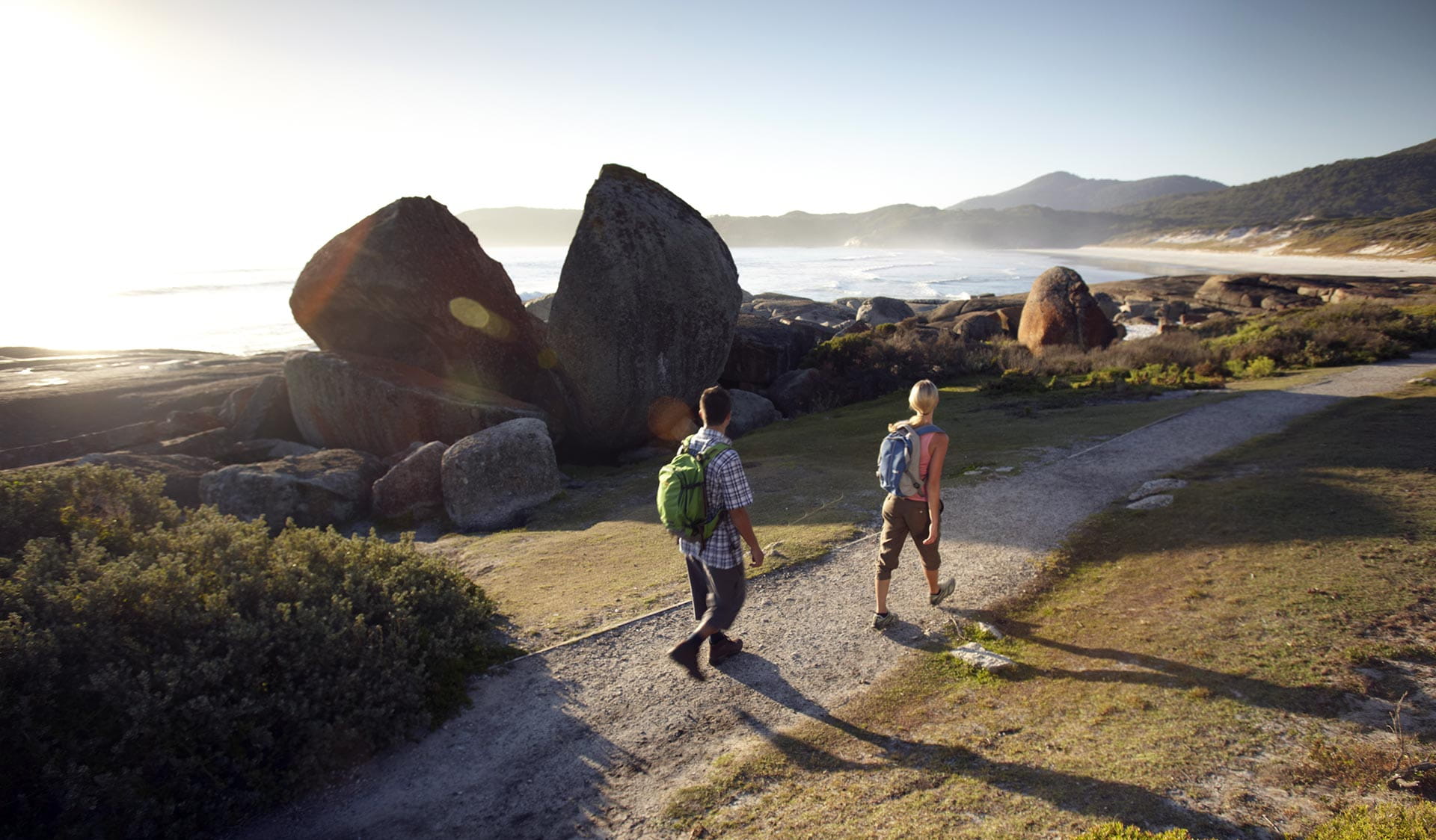 A couple follow the path on the Southern Circuit Overnight Hike. 