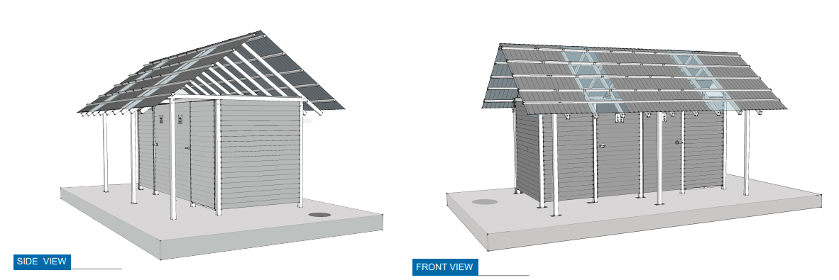 An artist's rendering of the toilet design for Frys Steel from a side view and a front view.