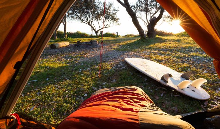 Looking out of a tent first thing in the morning.