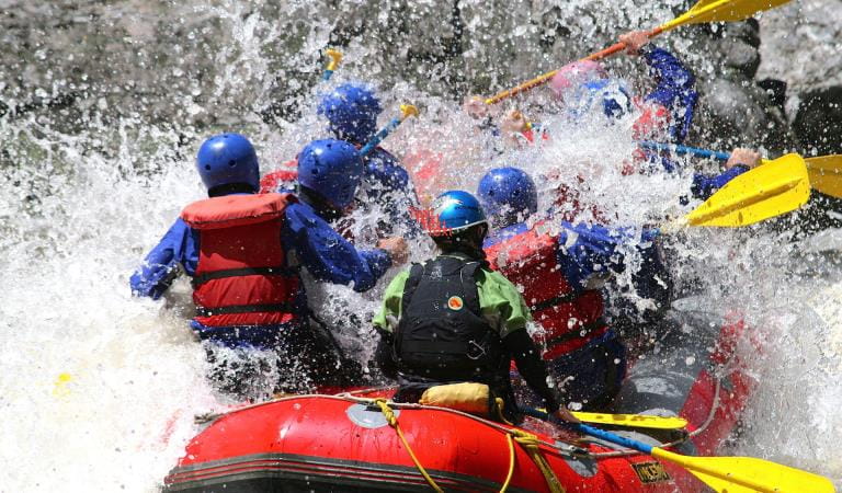 Rafters splashing into water in Mitta River Gorge, Alpine National Park