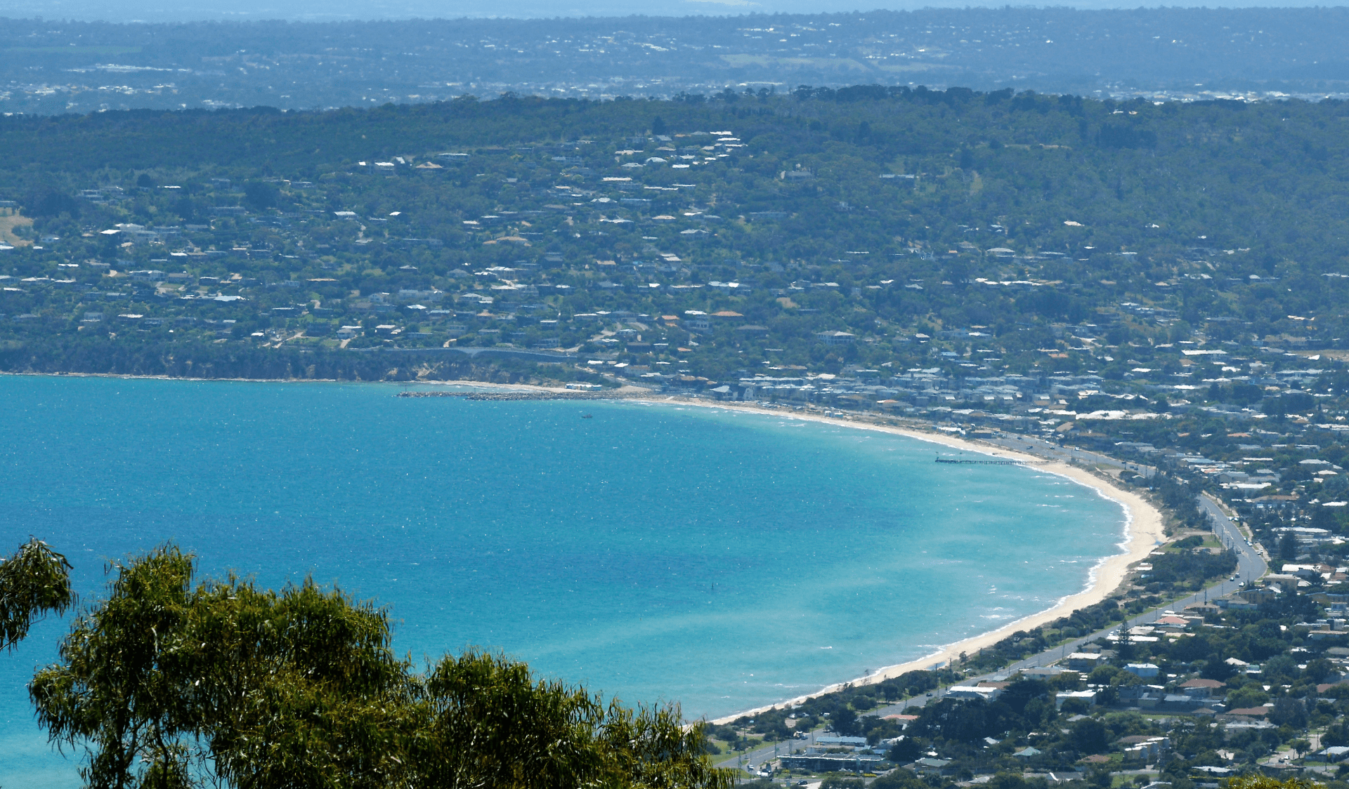 Panoramic views across Port Phillip & Mornington Peninsula from Arthurs Seat State Park.