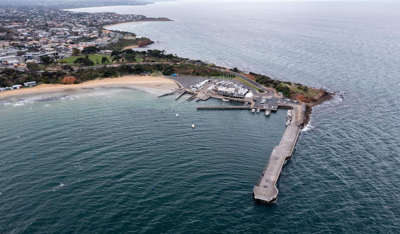 aerial view of a pier